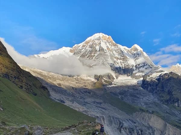 View of Annapurna Himalaya from Annapurna base camp in June