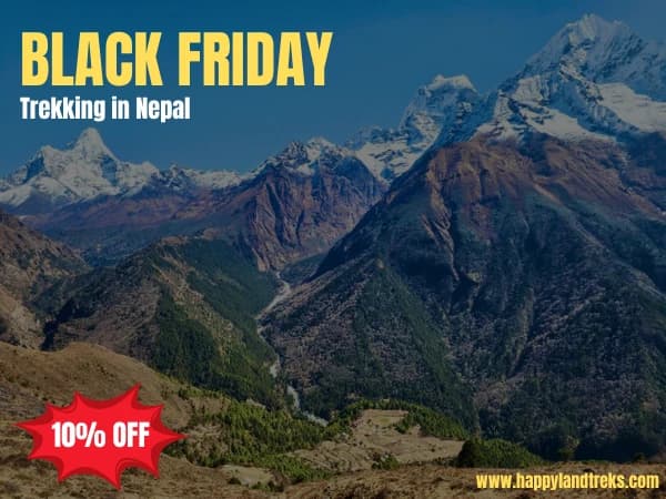 Black Friday trekking mountain view in the Everest Himalayas in Nepal