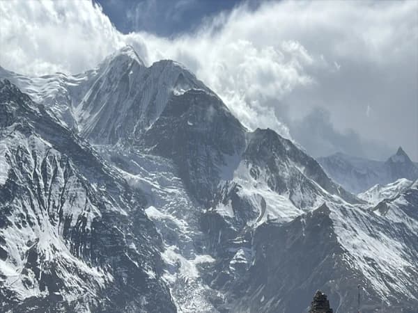 Gangapurna Himalaya peak mountain view from near by Nawal, Annapurna circuit trekking in Nepal
