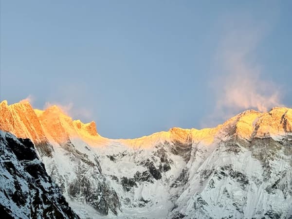 morning sunrise view from abc, annapurna himalayas view
