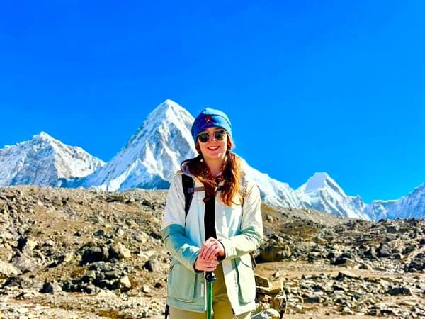 Mount Pumori view trekking trail between Lobuche to Gorakshep while trekking to Everest base camp