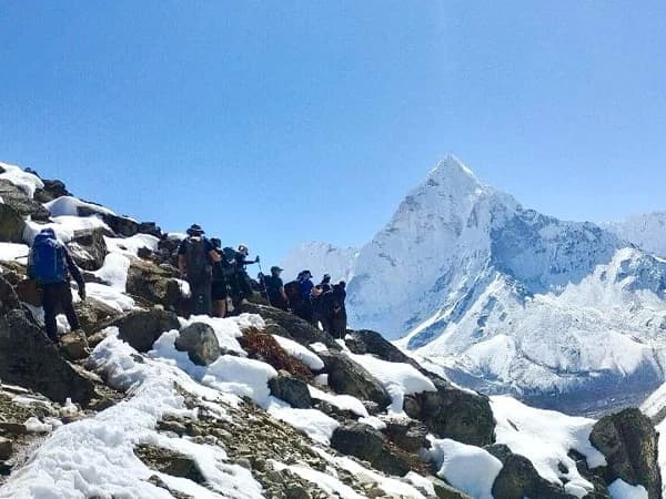 Nepal Everest trekking, Mount Lhotse view near the Gorakshep