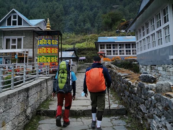 Phakding village walking from Lukla, the first night stay on the Everest base camp trek in Nepal