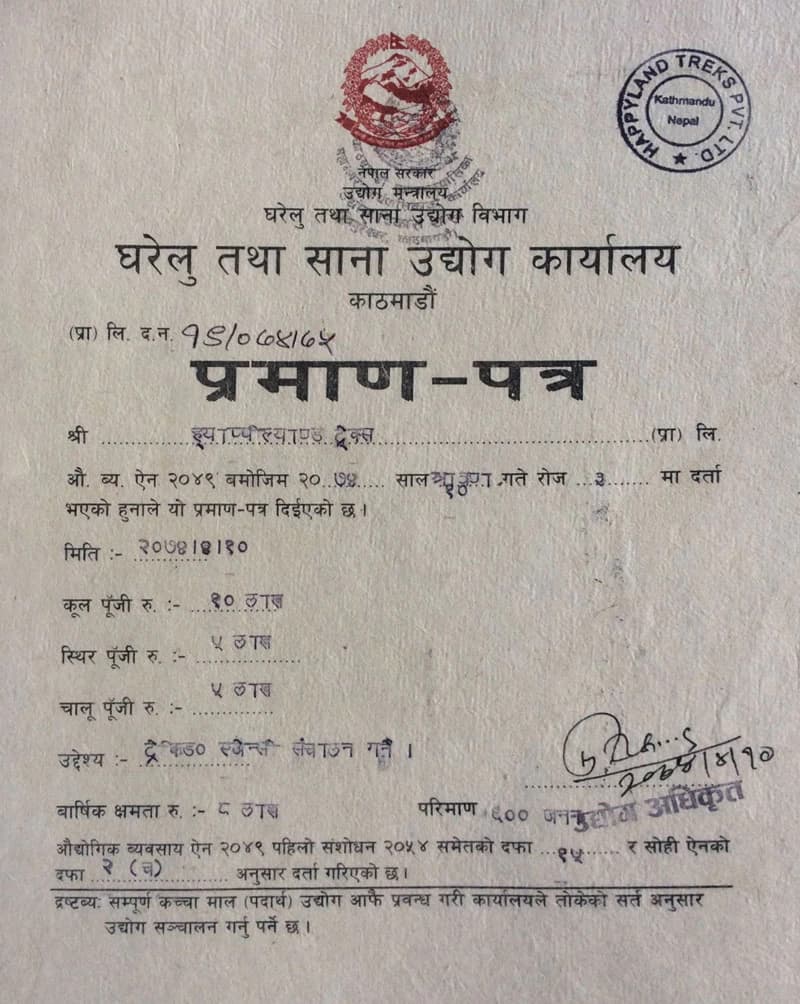 Certificate of Cottage and Small Industries