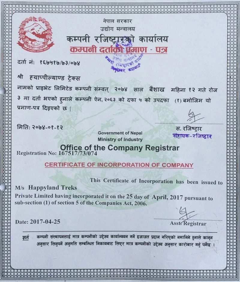 Certificate of Incorporation of Company