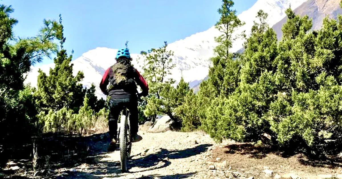 enjoying the bike tour in the Annapurna Nepal