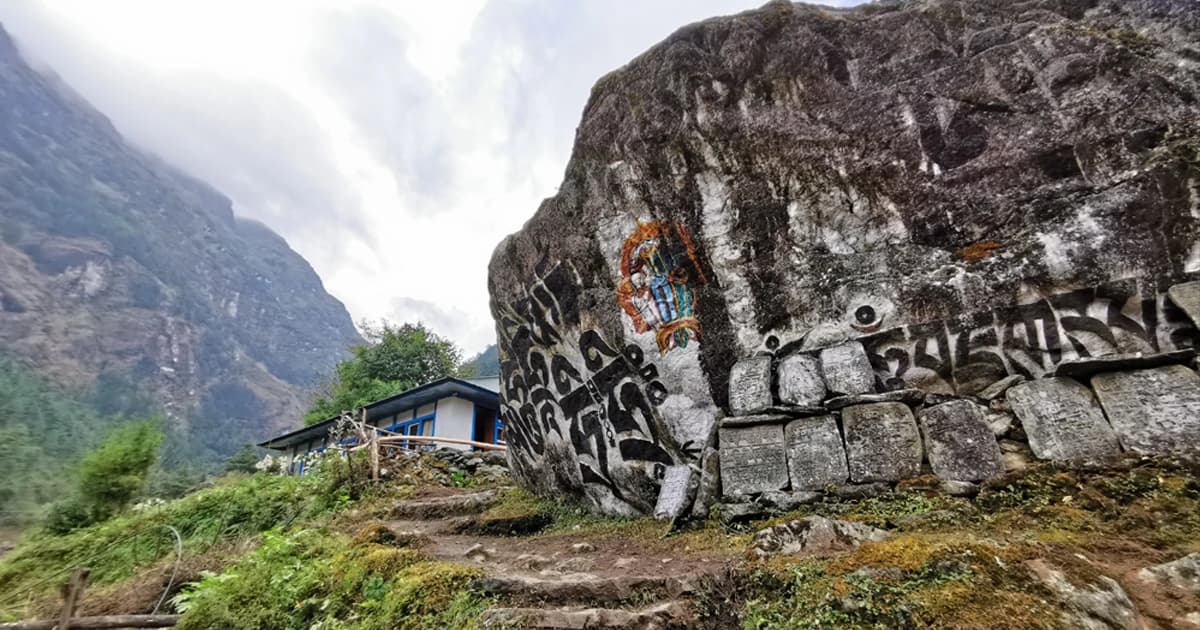 Buddhist mantra carved mani stone