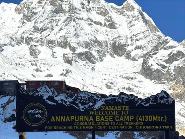 Welcome sign in Annapurna base camp - ABC in Nepal.