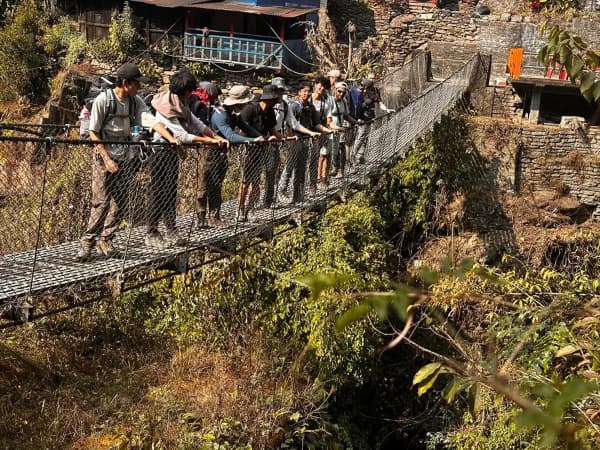 Tikhe Dhunga Bridge Before Climb To Ulleri Annapurna Trek